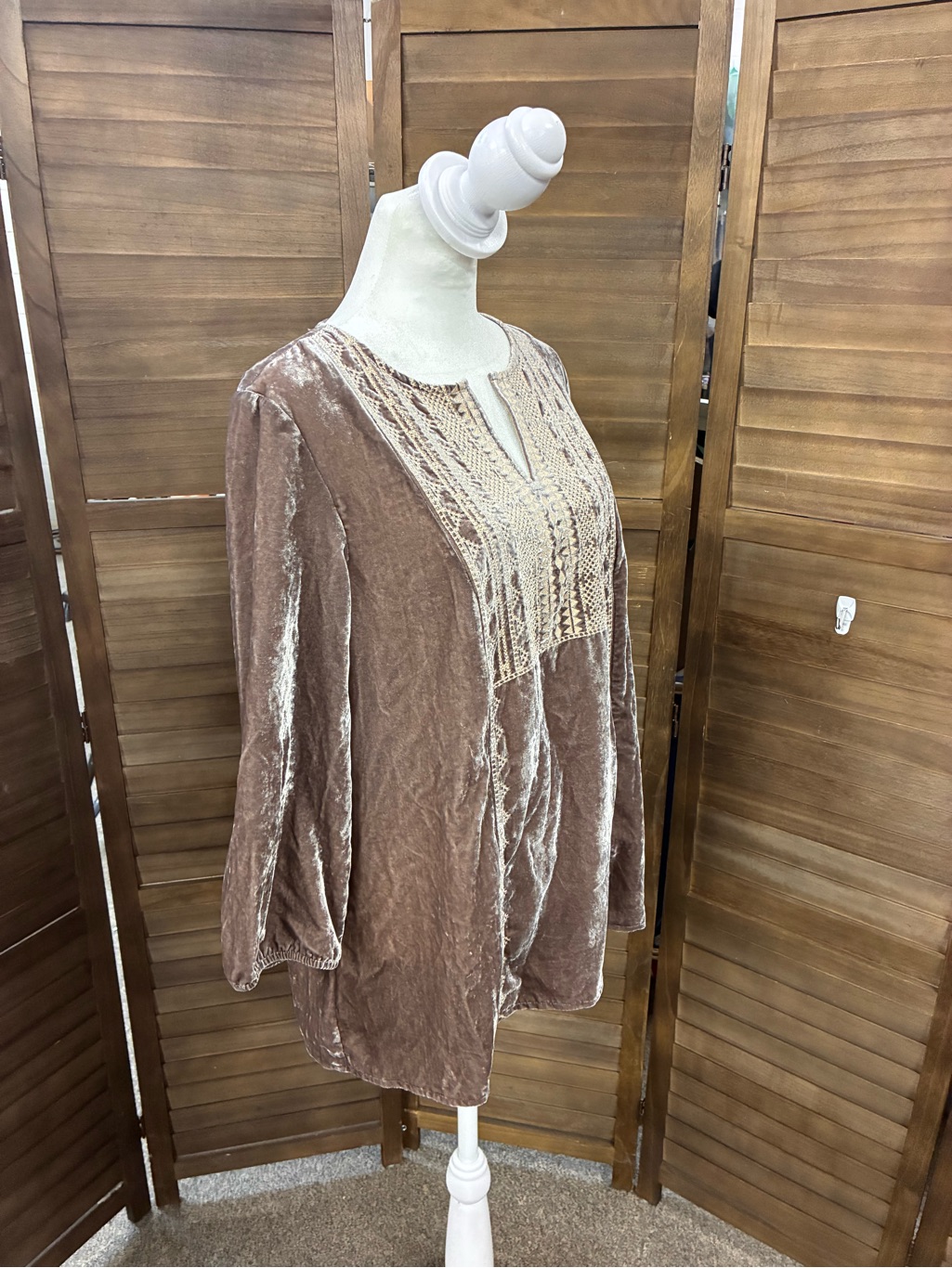 J. Jill Velvet Tunic Blouse With Lace Yoke - Brown